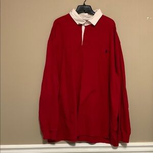 VINTAGE POLO RALPH LAUREN MEN’S LONG SLEEVE PULLOVER 4LT RED BUTTON-UP COLLAR